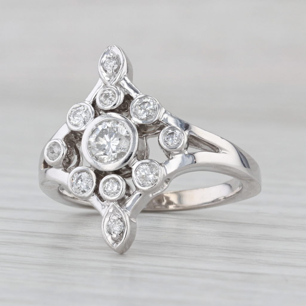 0.63ctw Diamond Cluster Cocktail Engagement Ring 14k White Gold Size 9