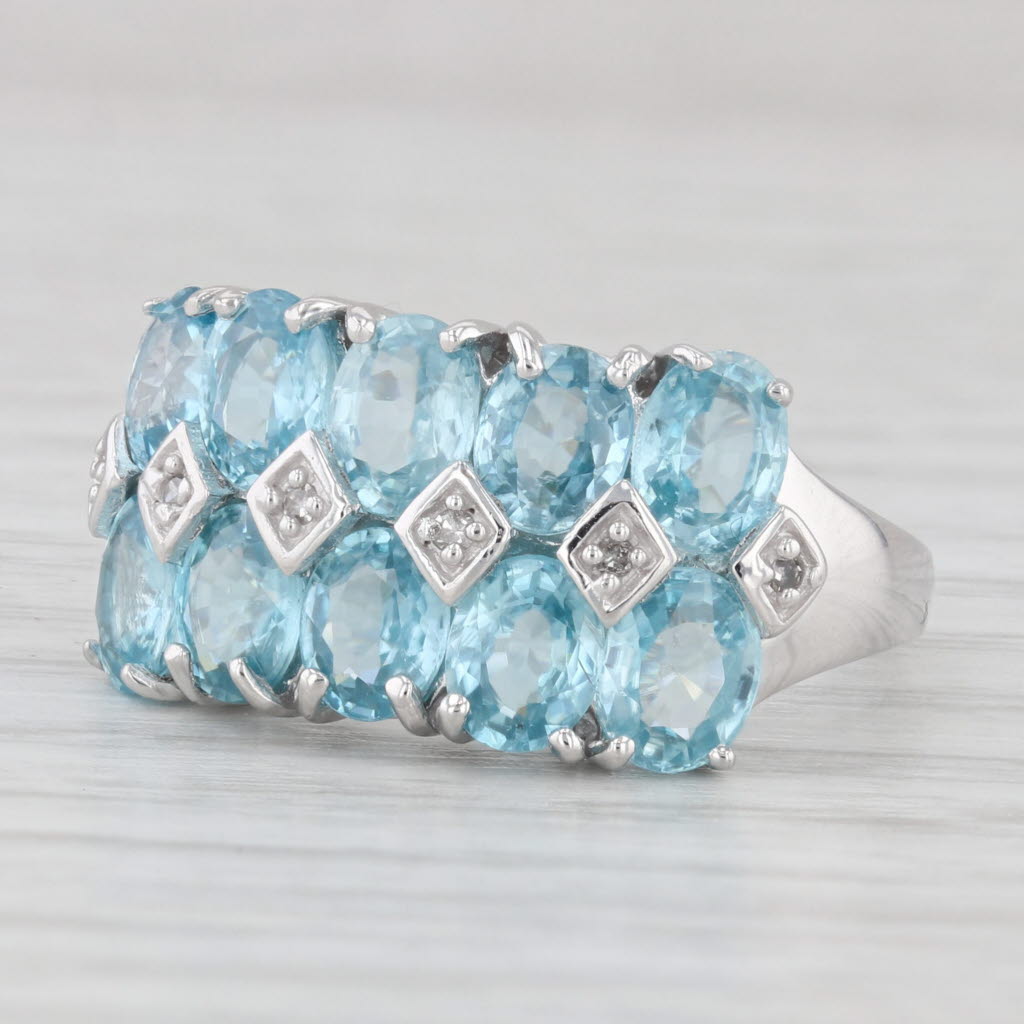 Light Gray 5.43ctw Blue Zircon Diamond Cluster Ring 10k White Gold Size 6