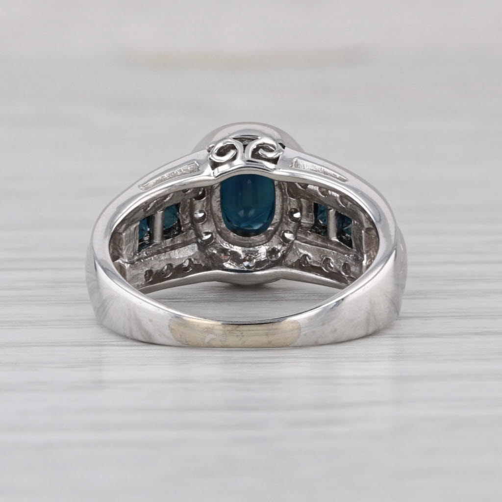 1.28ctw Oval Blue Sapphire Diamond Halo Ring 14k White Gold Size 6.5 Engagement