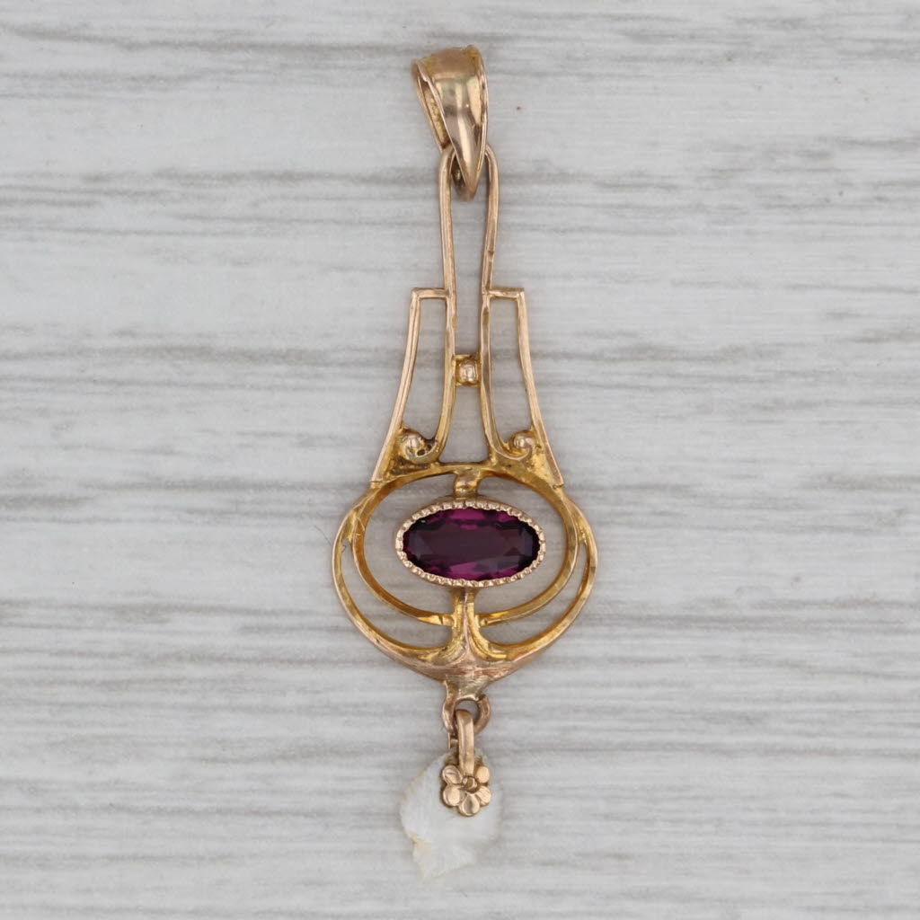 Gray Ostby Barton Art Deco Glass Baroque Pearl Pendant 10k Yellow Gold