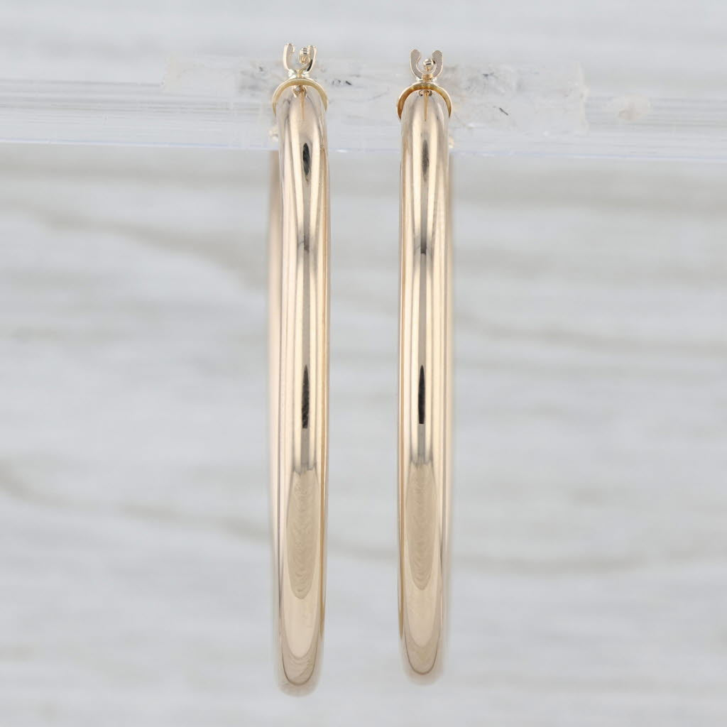 Classic Tube Hoop Earrings 10k Gold Snap Top Posts Round Hoops 38.7 x 2.9 mm