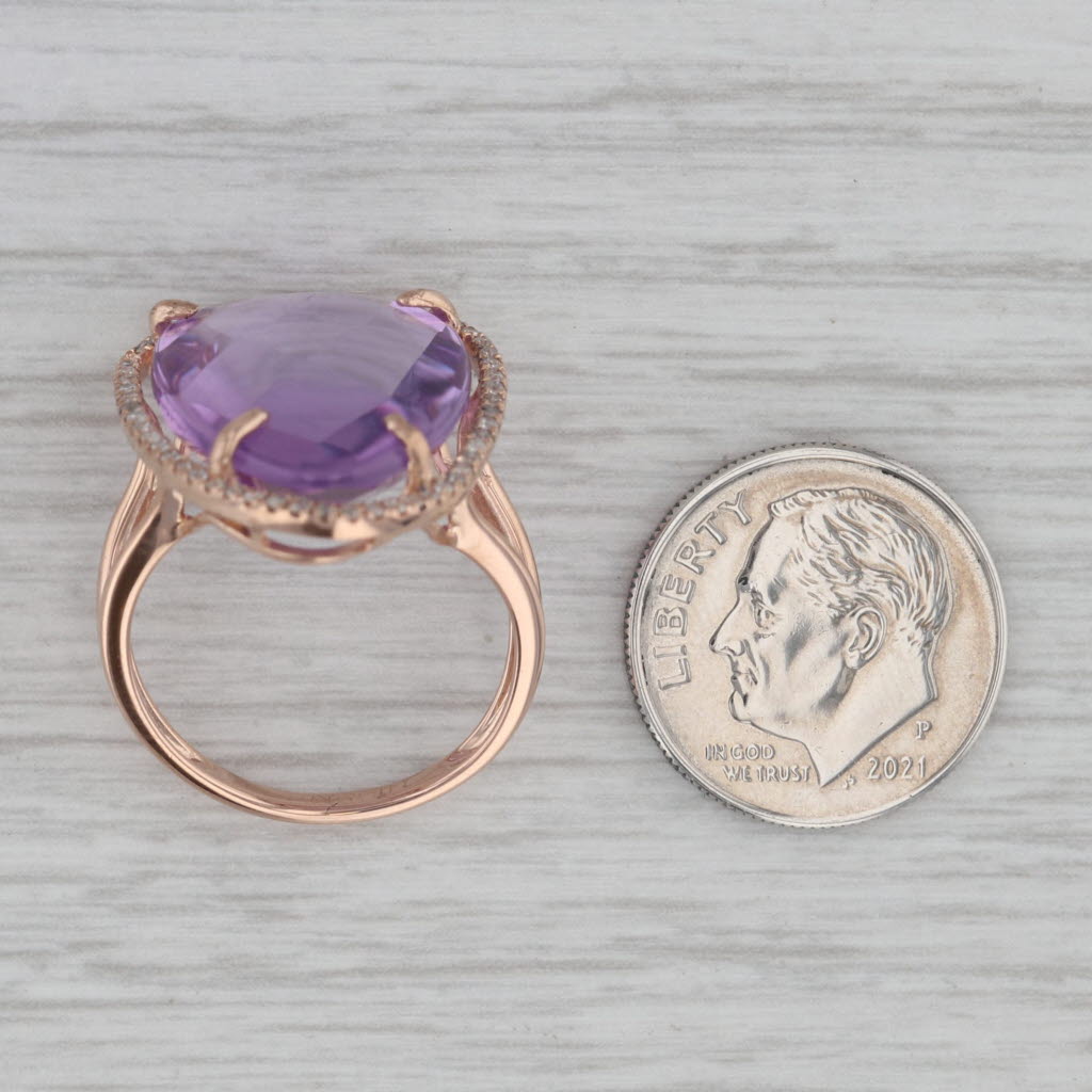 Gray Amethyst Diamond Halo Ring 14k Rose Gold Size 7 Cocktail