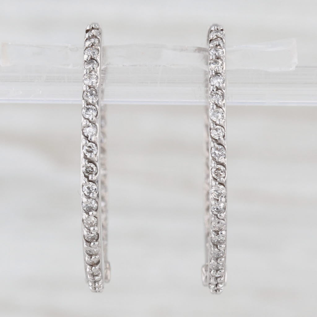 0.70ctw Diamond Inside Out Hoop Earrings 14k White Gold Hinged Round Hoops