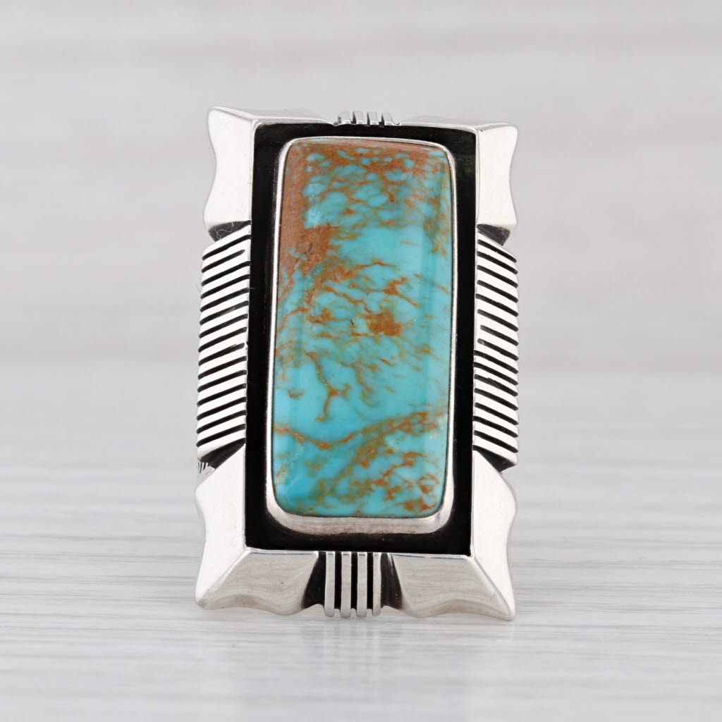 Vintage Tim Bedah Navajo Ring Sterling Silver Turquoise Native American Sz 7.75