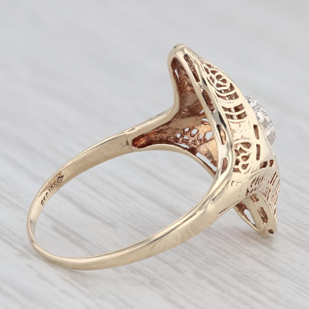 Light Gray Vintage Art Deco Diamond Filigree Ring 10k Yellow Gold Size 8