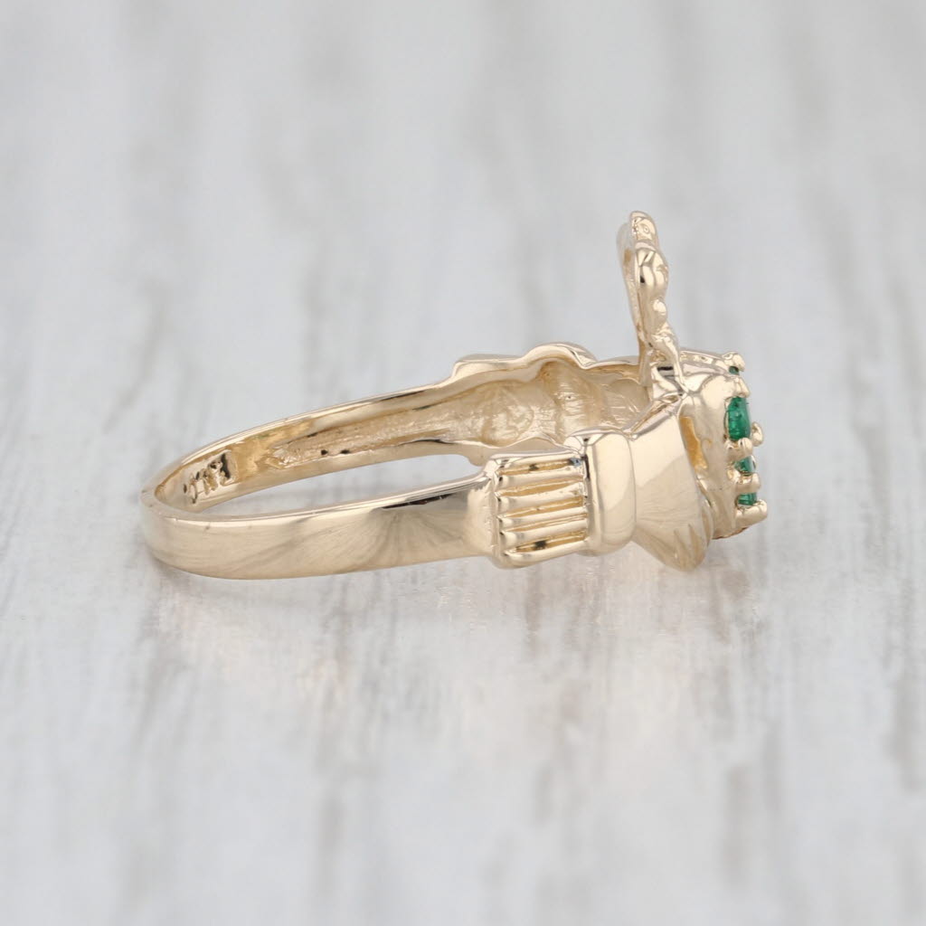 0.12ctw Emerald Flower Claddagh Ring 14k Yellow Gold Size 6