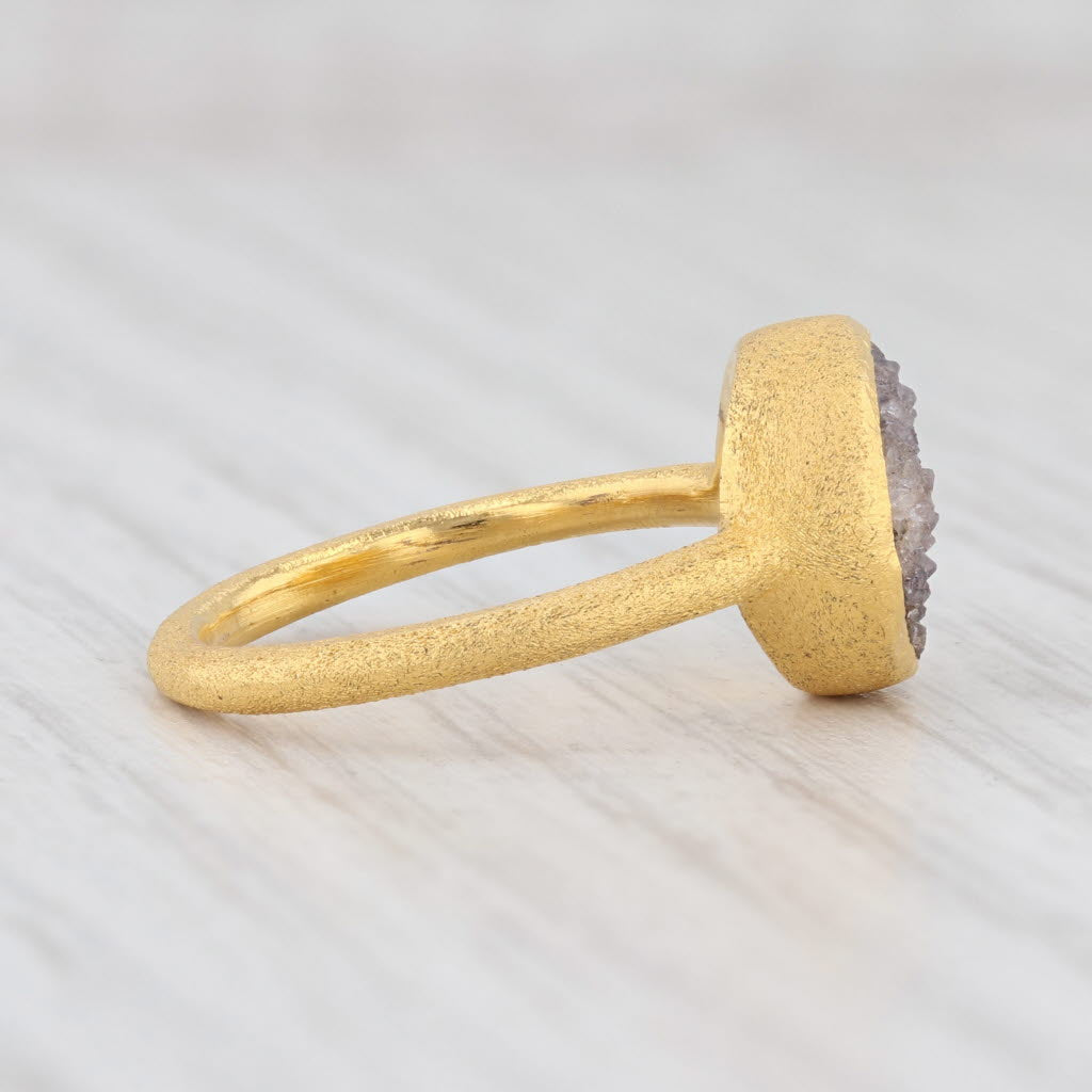 New Nina Wynn Ring Black Druzy Quartz Sterling Silver 22k Gold Vermeil Size 6