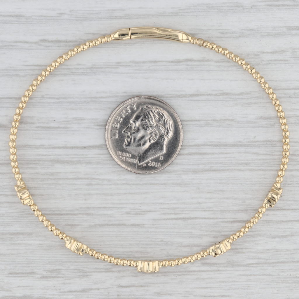 Light Gray New 0.35ctw Diamond Flowers Flexible Bead Bangle Bracelet 14k Yellow Gold 6.75"
