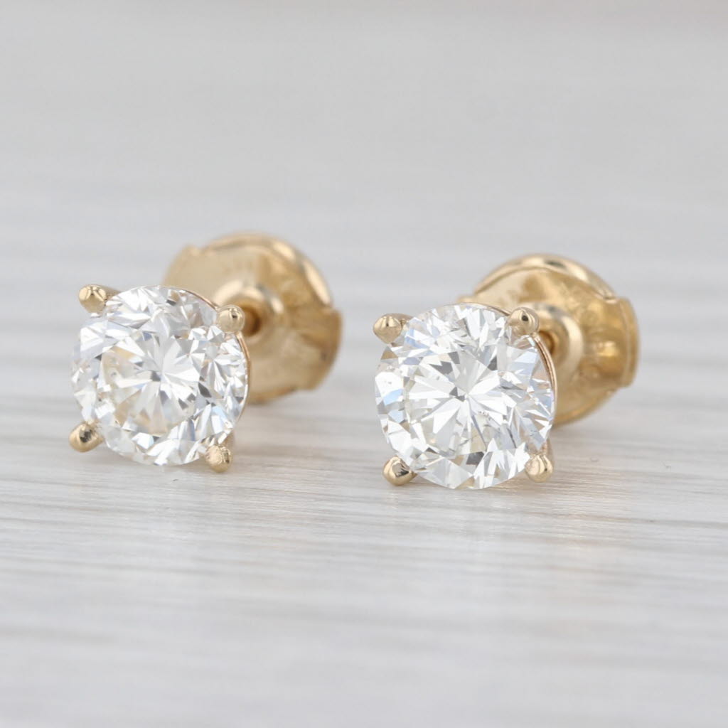New 2.01ctw Diamond Stud Earrings 14k Yellow Gold GIA Round Solitaire Studs