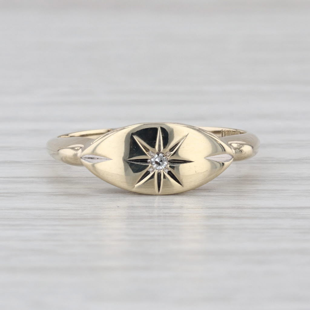 Vintage Diamond Star Solitaire Signet Ring 10k Yellow Gold Size 7