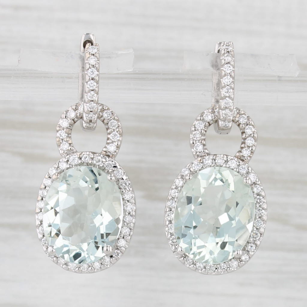 Light Gray 6.60ctw Prasiolite Green Amethyst Diamond Charm Dangles Hoop Earrings 18k Gold
