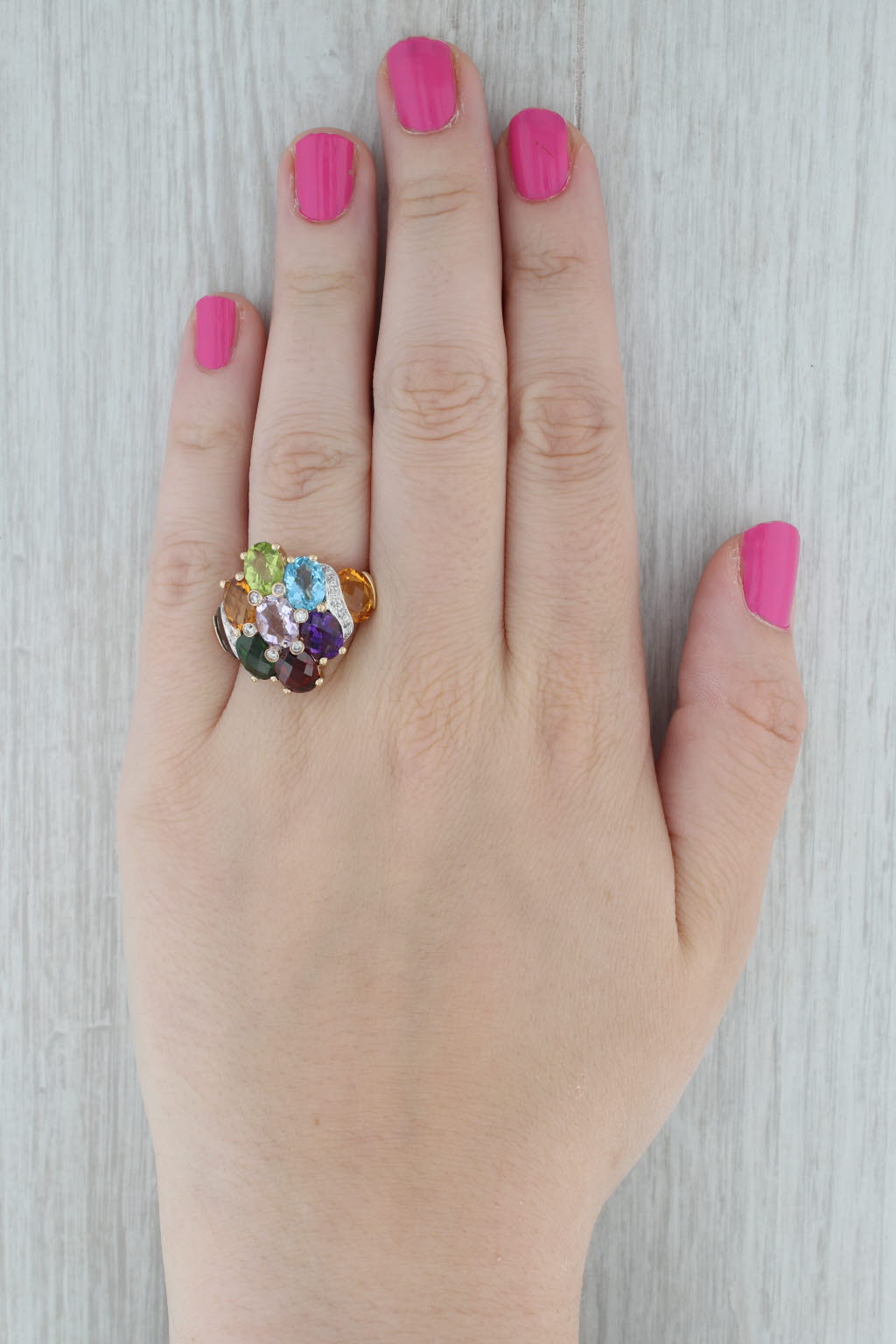 Gray 11.86ctw Gemstone Cluster Cocktail Ring 14k Gold Size 9.25 Garnet Peridot Topaz