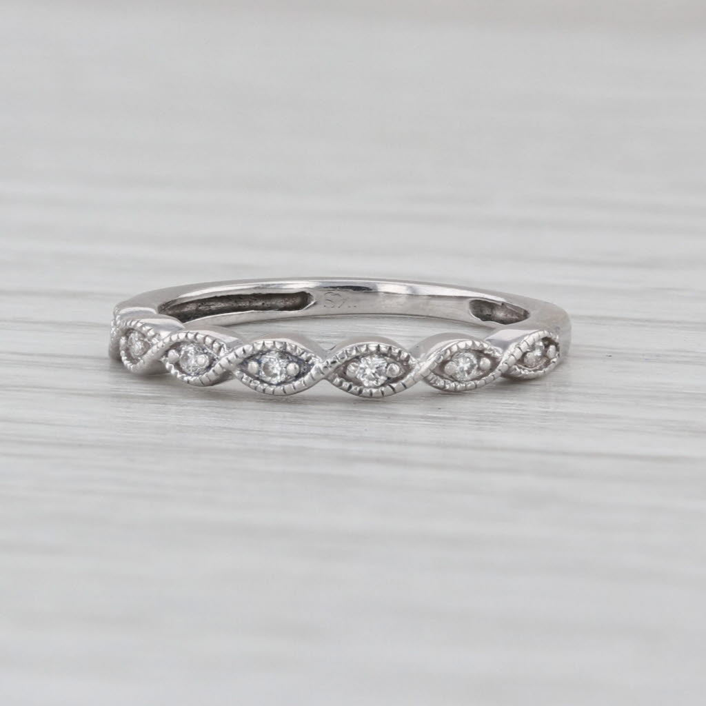 Woven Diamond Stackable Ring 10k White Gold Wedding Band Size 3.25
