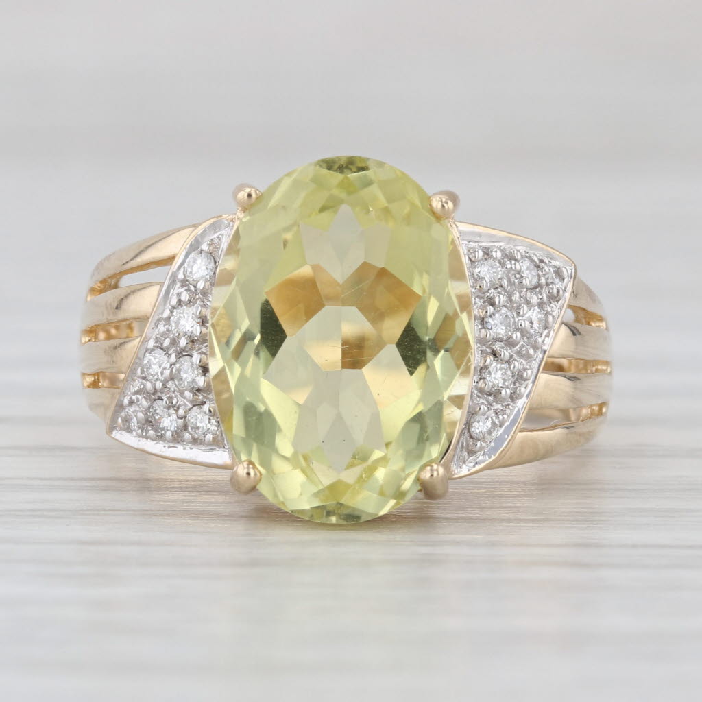 5.95ctw Lemon Quartz Diamond Ring 14k Yellow Gold Size 8 Cocktail
