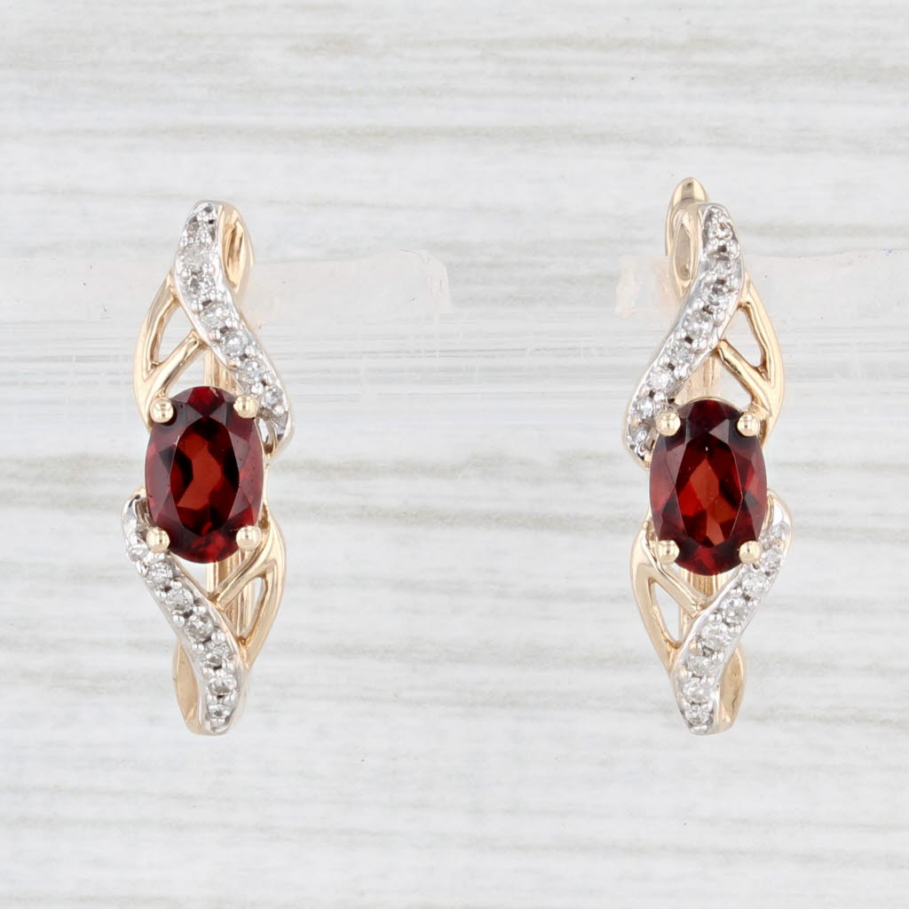 Light Gray 1.38ctw Garnet Diamond Earrings 10k Yellow Gold Lever Back Drops