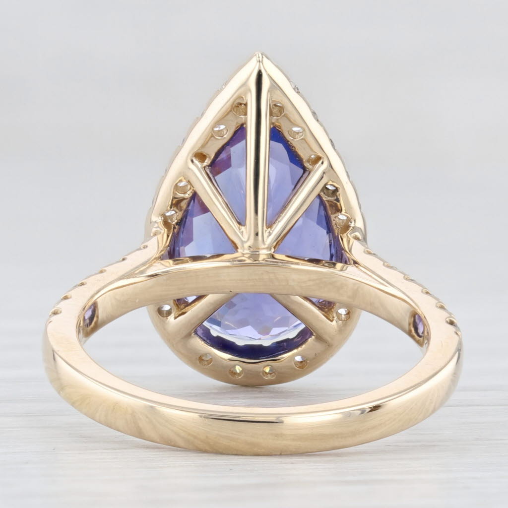 Light Gray 5.34ctw Pear Tanzanite Diamond Halo Ring 14k Gold Size 6.5 Teardrop Engagement