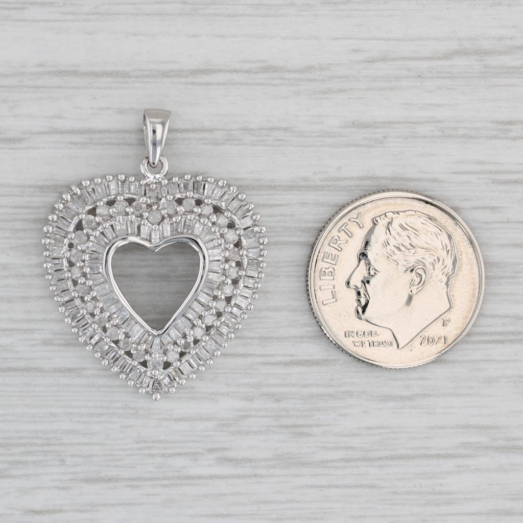 Gray 1.27ctw Diamond Open Heart Pendant 10k White Gold