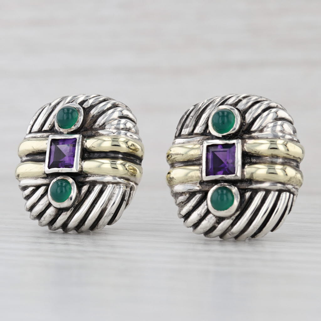 David Yurman Amethyst Chalcedony Cable Earrings Sterling Silver 14k Gold