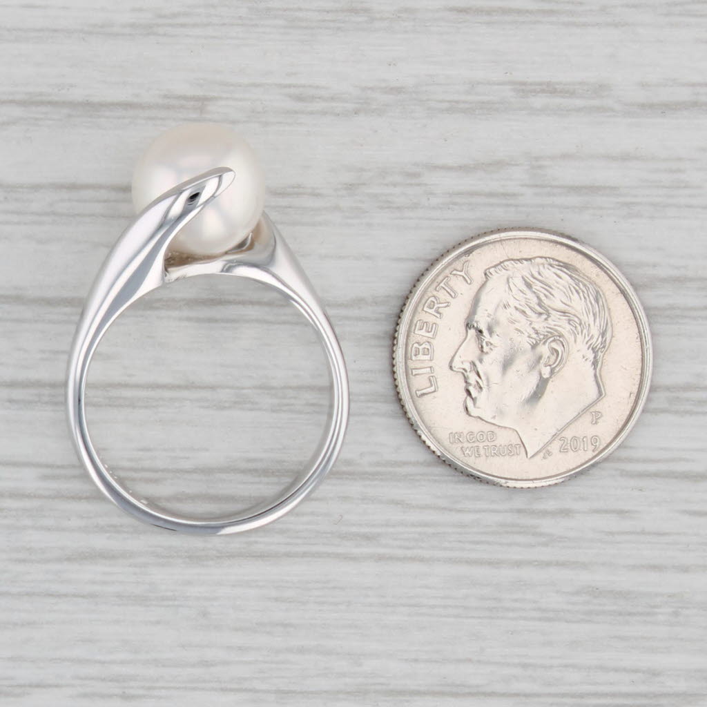 Gray 9mm Cultured Pearl Solitaire Bypass Ring 14k White Gold Size 6.25