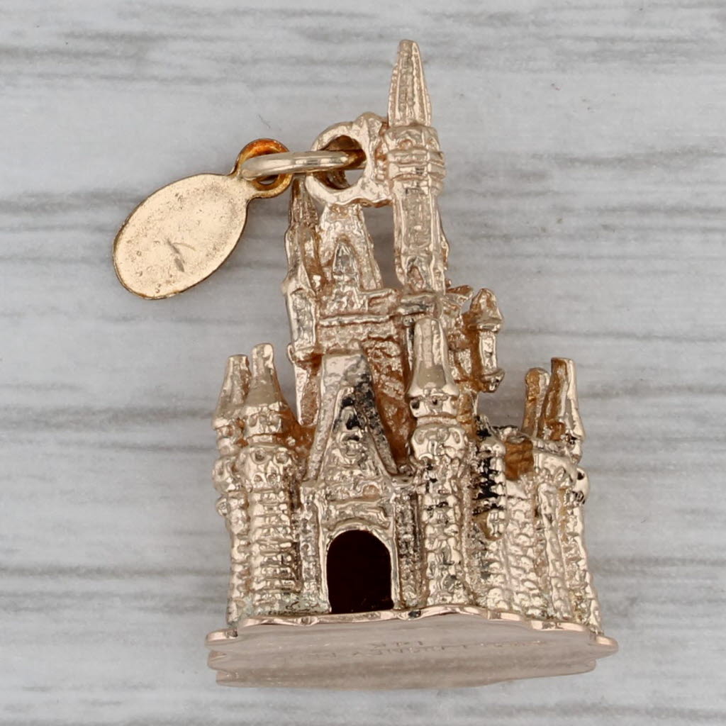 Dark Gray Disney Castle Charm 14k Yellow Gold Souvenir 3D Pendant 3D Detailing