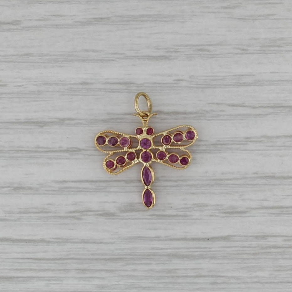 1.90ctw Ruby Dragonfly Pendant 18k Yellow Gold Charm
