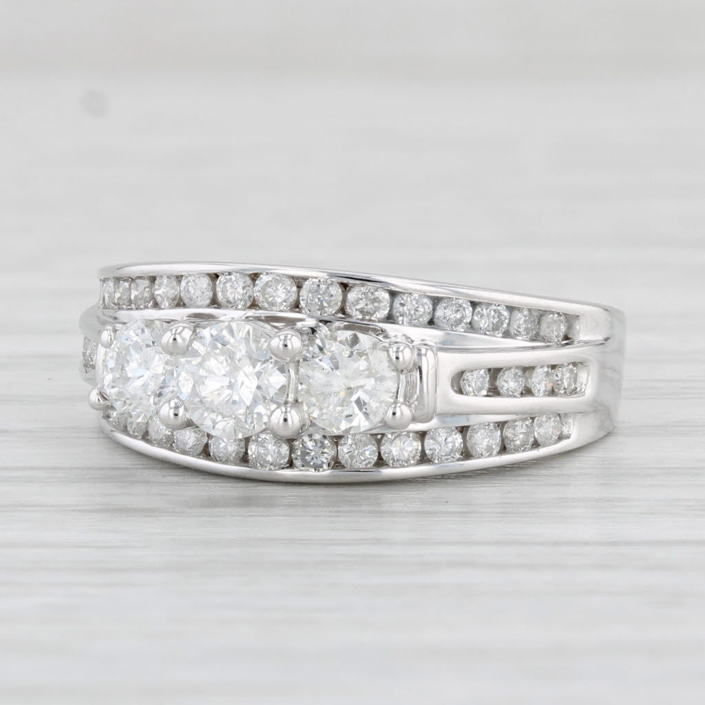 Light Gray 1.13ctw Round Diamond 3-Stone Ring 14k White Gold Size 7.25 Engagement Bridal