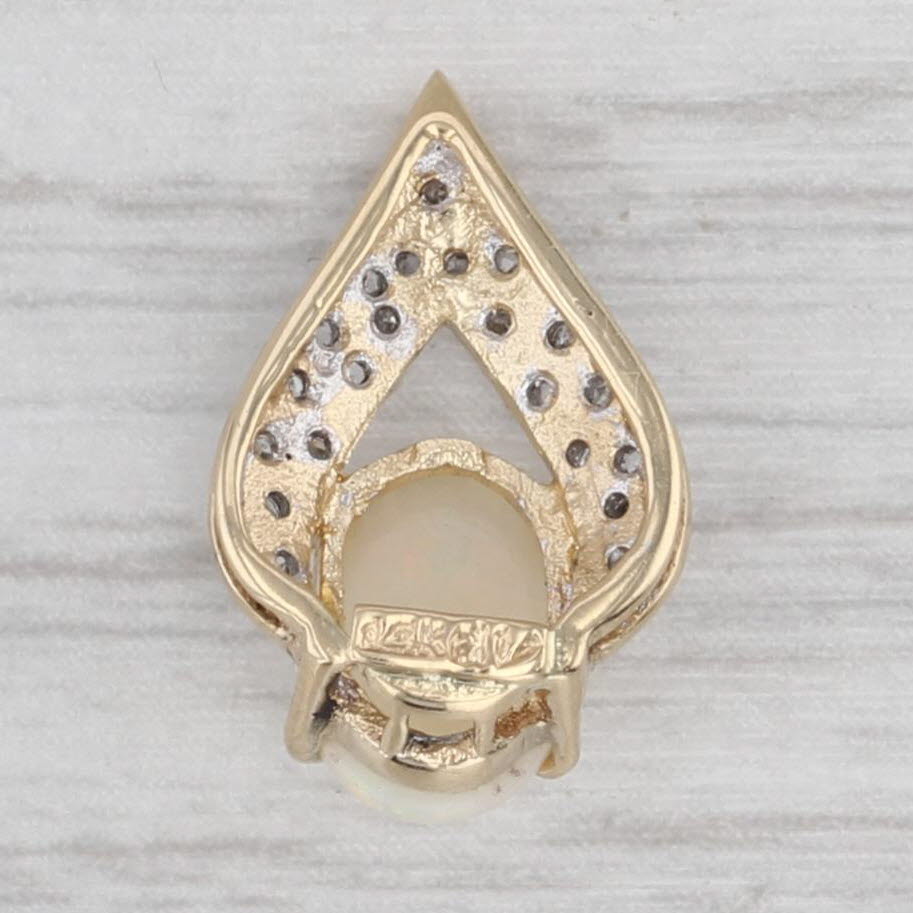 Opal Oval Cabochon Diamond Pendant 14k Gold Floating Teardrop