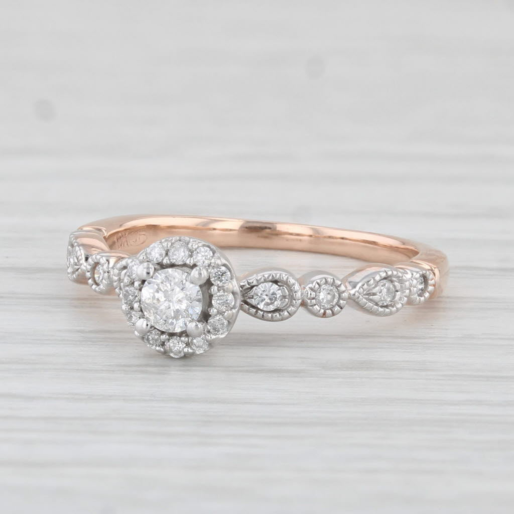 Light Gray 0.18ctw Round Diamond Halo Engagement Ring 10k Rose Gold Size 5