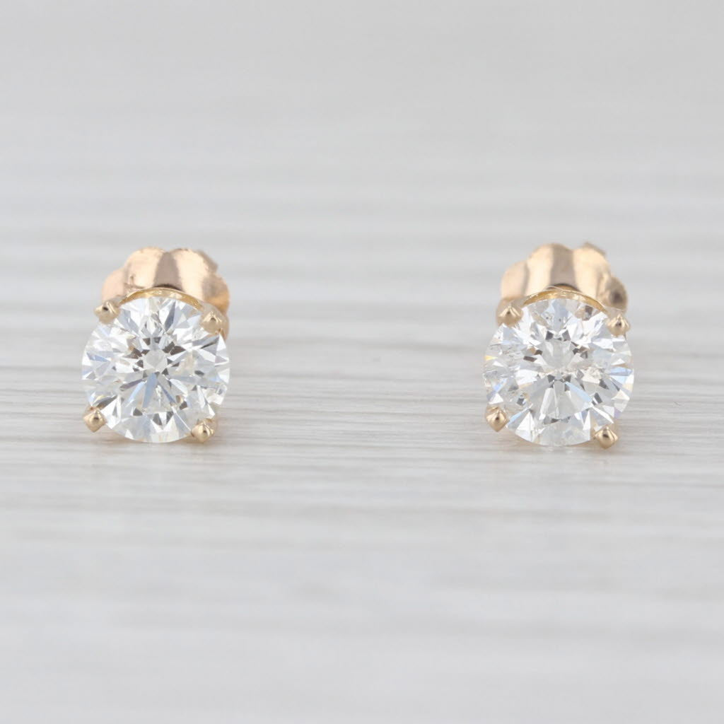 1ctw Diamond Solitaire Stud Earrings 14k Yellow Gold Round Studs