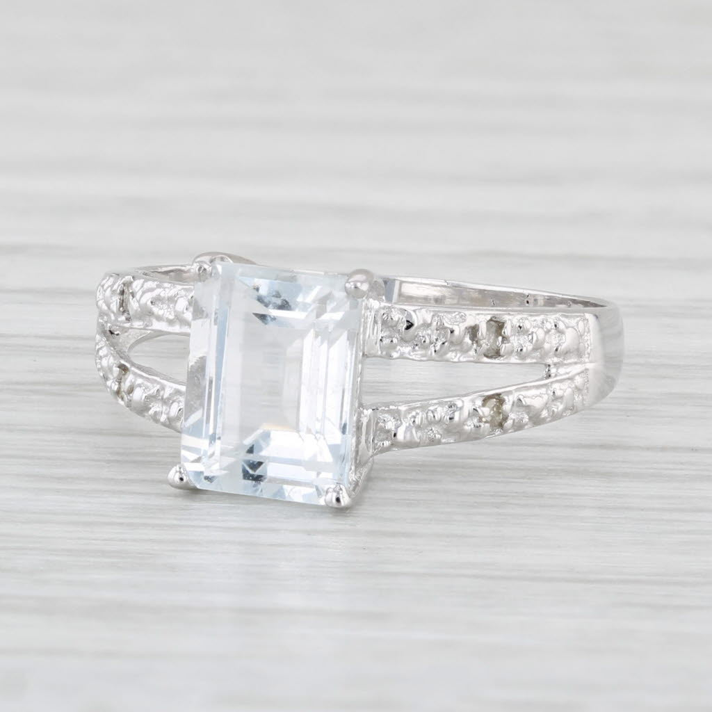 Light Gray 1.40ct Emerald Cut Goshenite Diamond Ring 10k White Gold Size 6.75