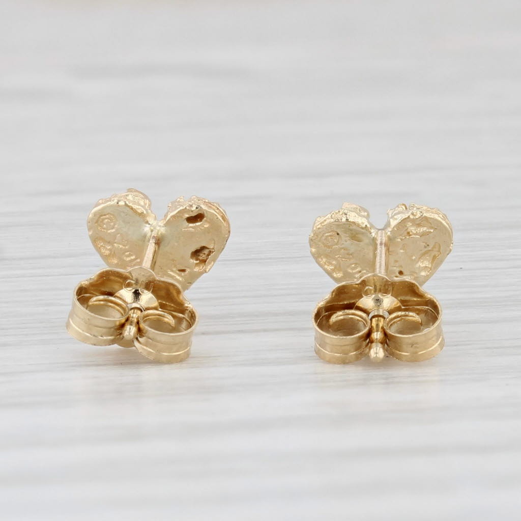 Light Gray Small Heart Stud Earrings 14k Yellow Gold Nugget Pattern