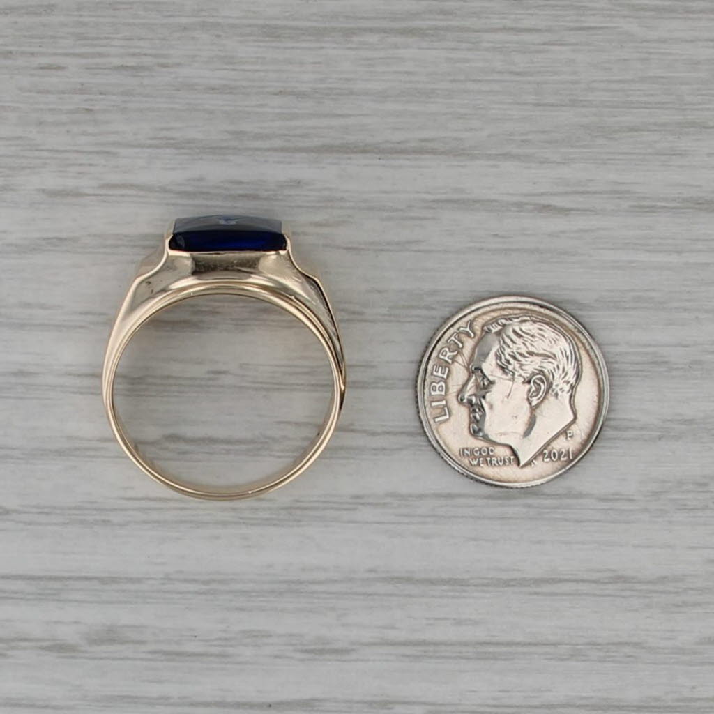 Masonic Signet Ring 10k Gold Lab Created Blue Spinel Blue Lodge Square Compass