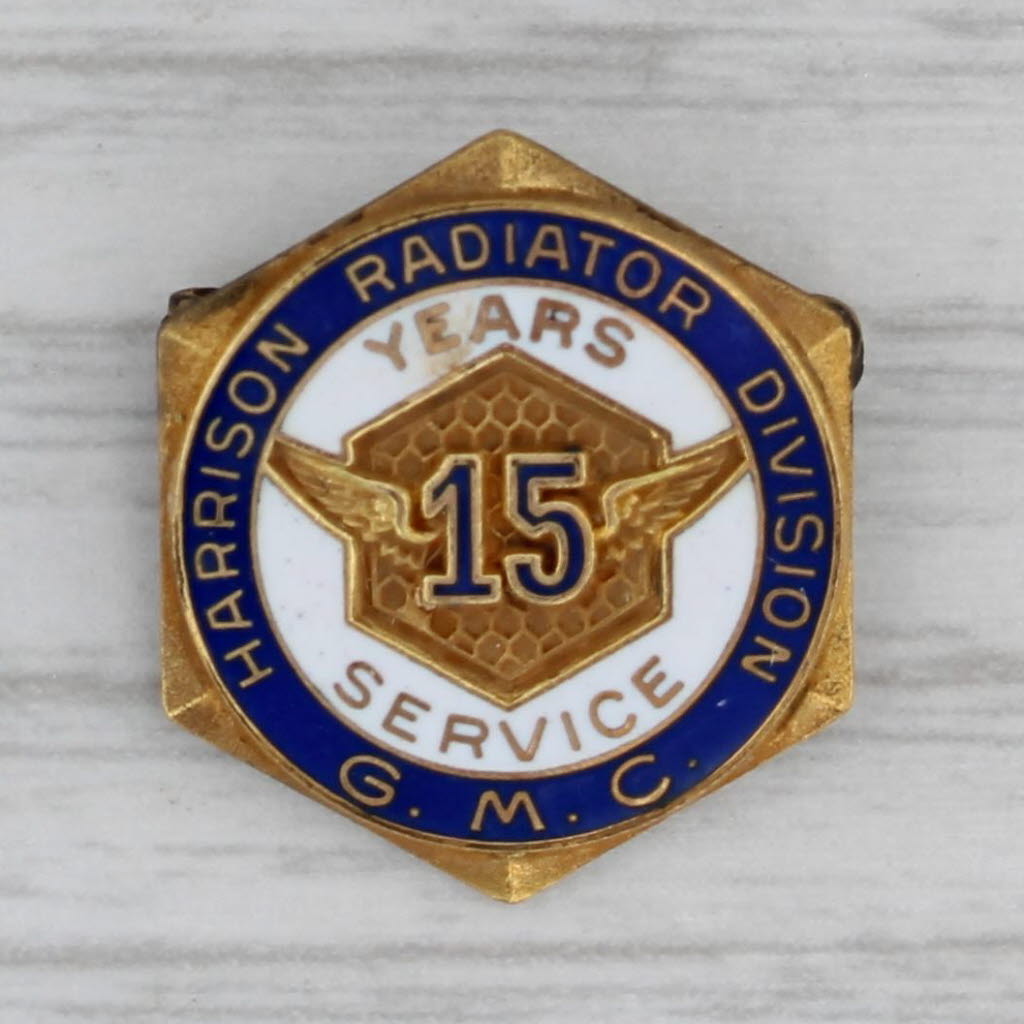 Gray General Motors Harrison Radiator Division GMC 15 Years Service Pin Gold Filled