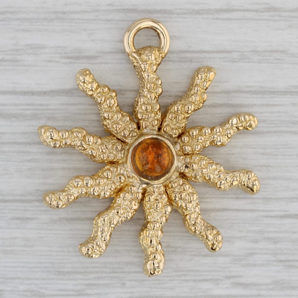 Gray Citrine Sun Pendant 18k Yellow Gold Celestial Statement Charm