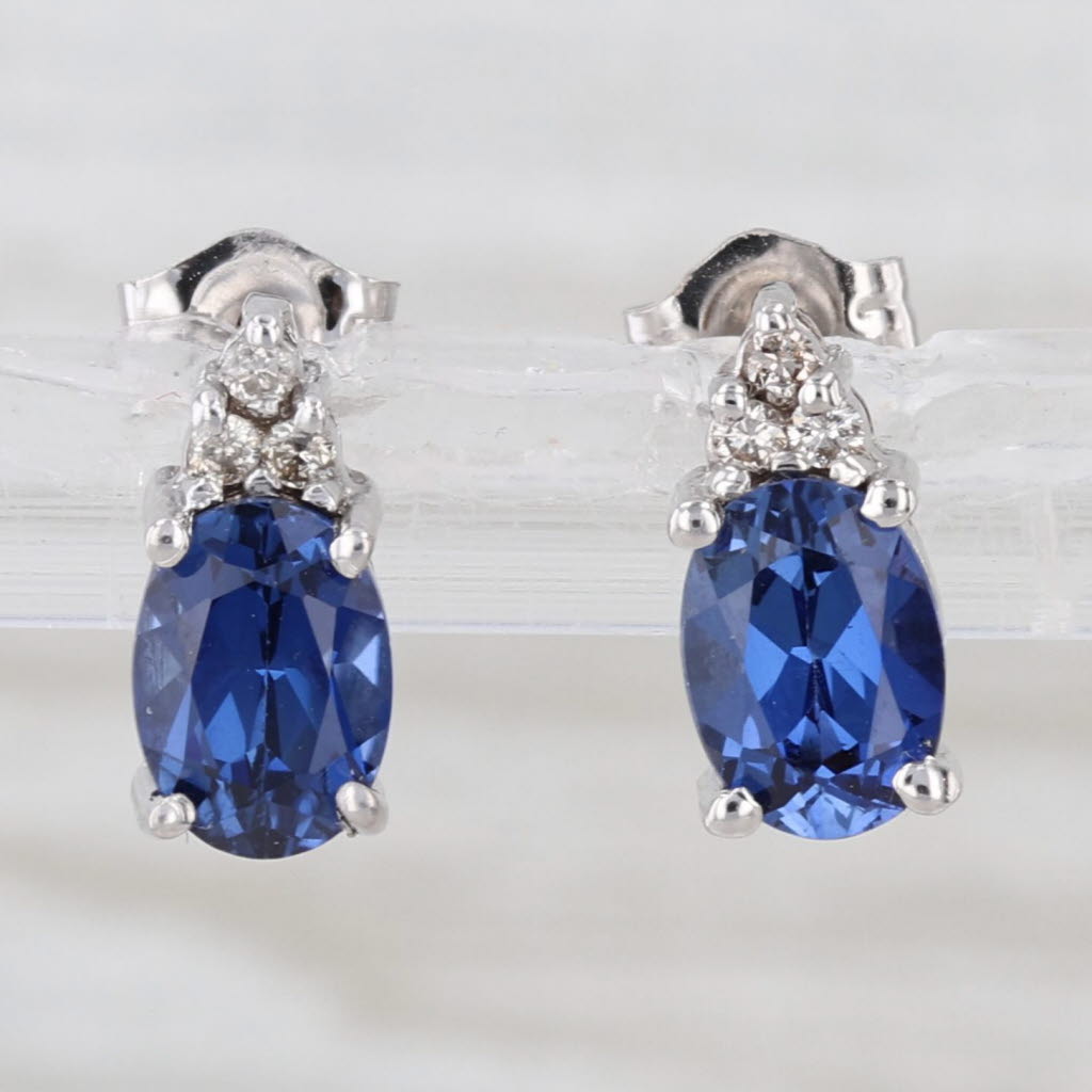 2.07ctw Oval Sapphire Diamond Stud Earrings 14k White Gold Studs