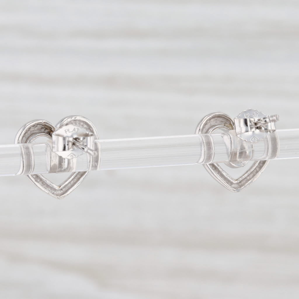 Diamond Heart Stud Earrings 900 Platinum Pierced Open Heart Studs