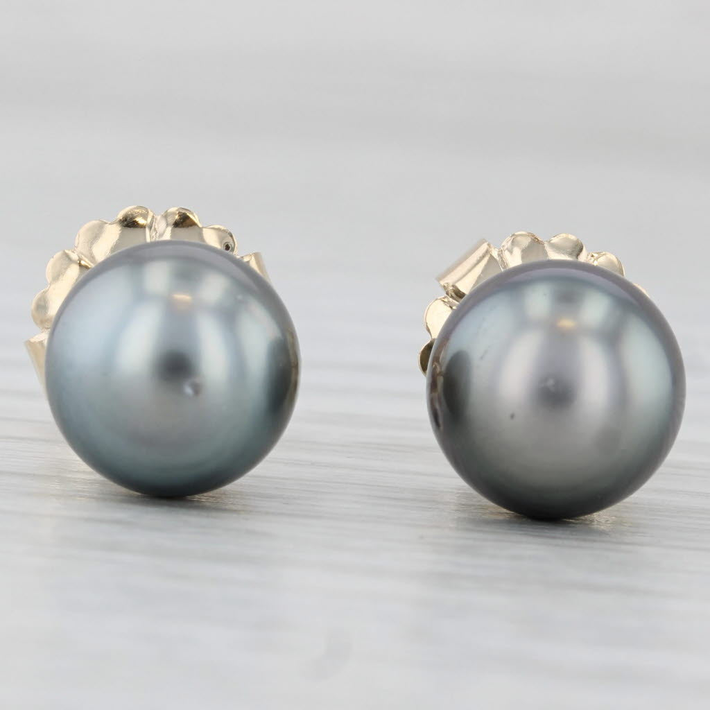 Light Gray Gray Cultured Pearl Stud Earrings 14k Yellow Gold 9.9mm