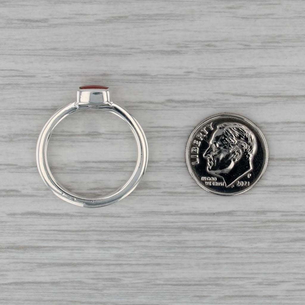 Coral Solitaire Ring Sterling Silver Size 9 Stackable