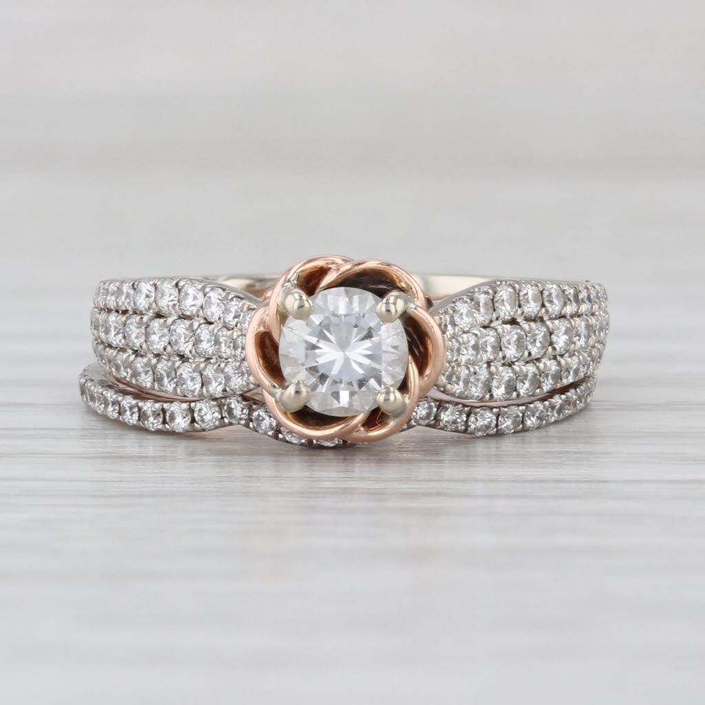 1.53ctw Diamond Engagement Ring Wedding Band Bridal Set 14k Rose White Gold