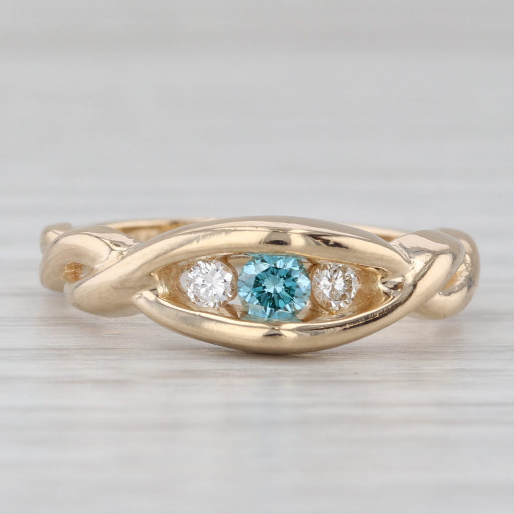 Gray 0.27ctw Blue White Diamond Ring 14k Yellow Gold Size 7 Stackable Round 3-Stone