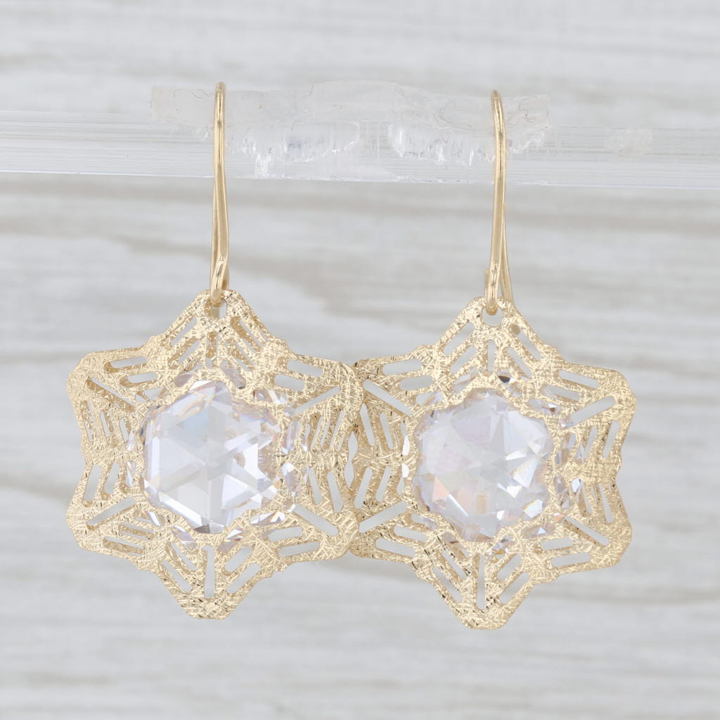 Milor Italy Cubic Zirconia Flower Dangle Earrings 14k Yellow Gold Hook Posts