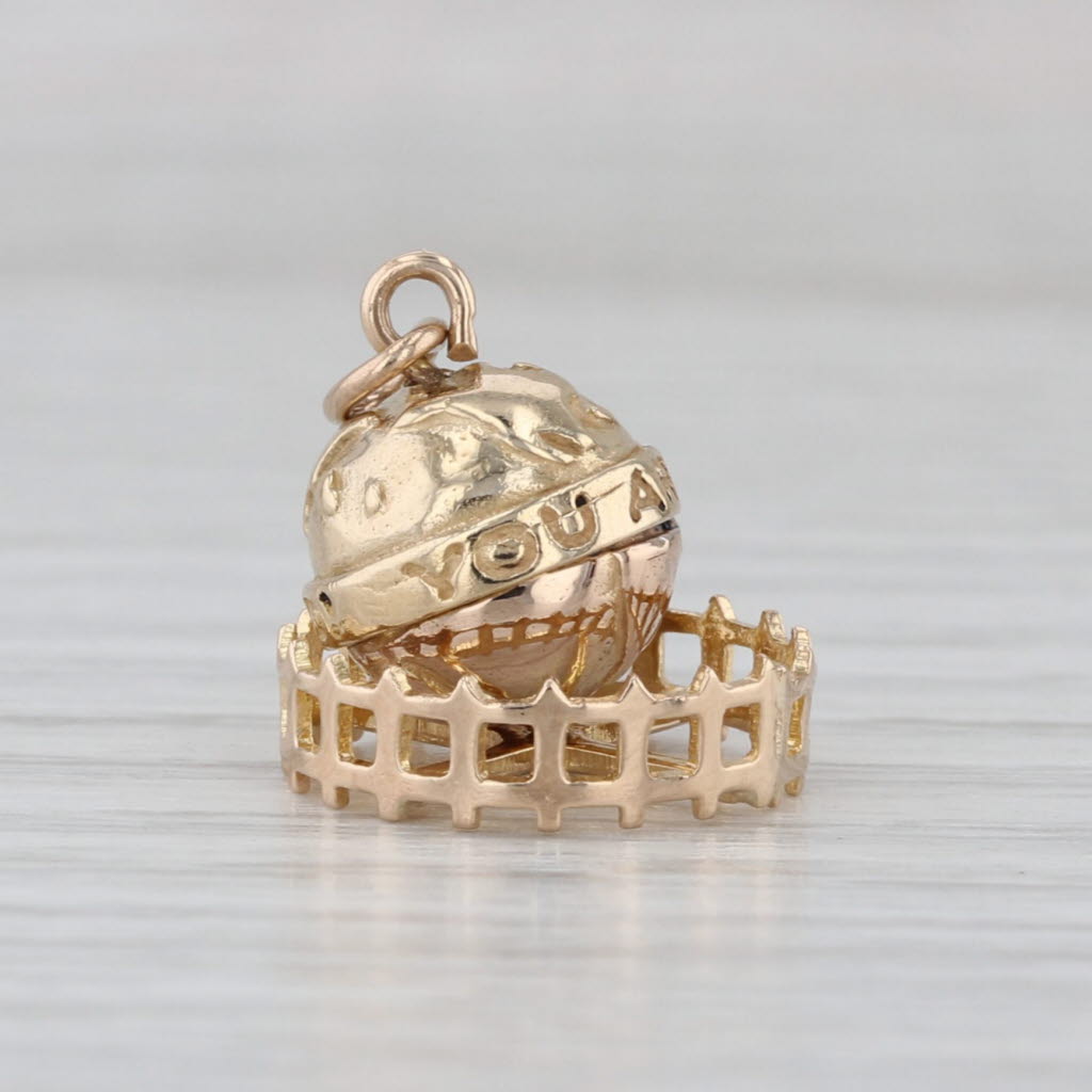 Vintage You Are My World Globe Charm 14k Yellow Gold Pendant Spins 3D