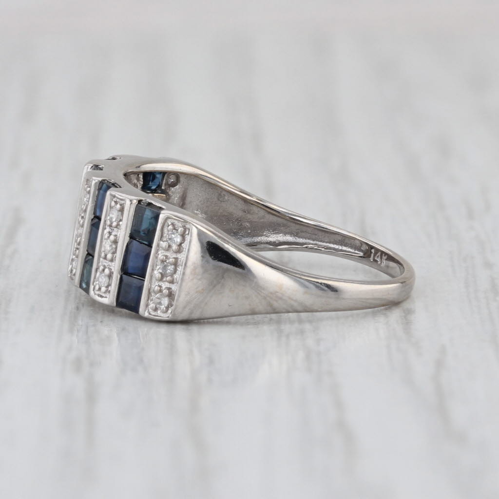 0.94ctw Blue Sapphire Diamond Ring 14k White Gold Size 7 Stackable