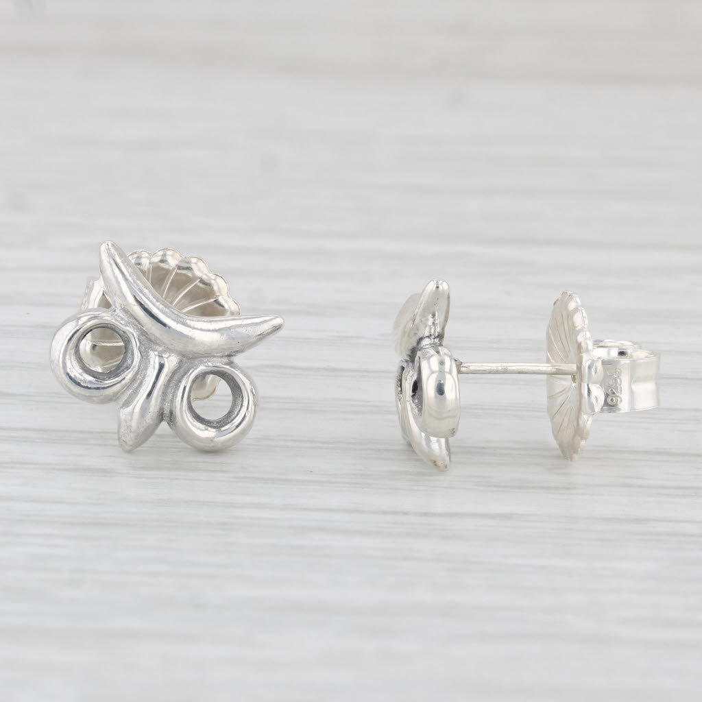 Light Gray Owl Stud Earrings Sterling Silver 925 Pierced