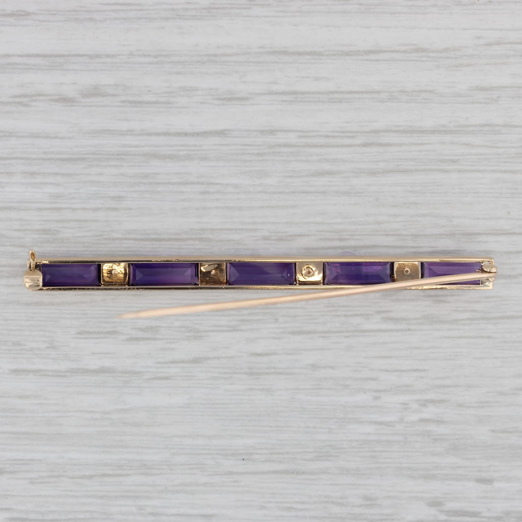 Gray Vintage 8.80ctw Amethyst Pearl Bar Pin 14k Yellow Gold Brooch