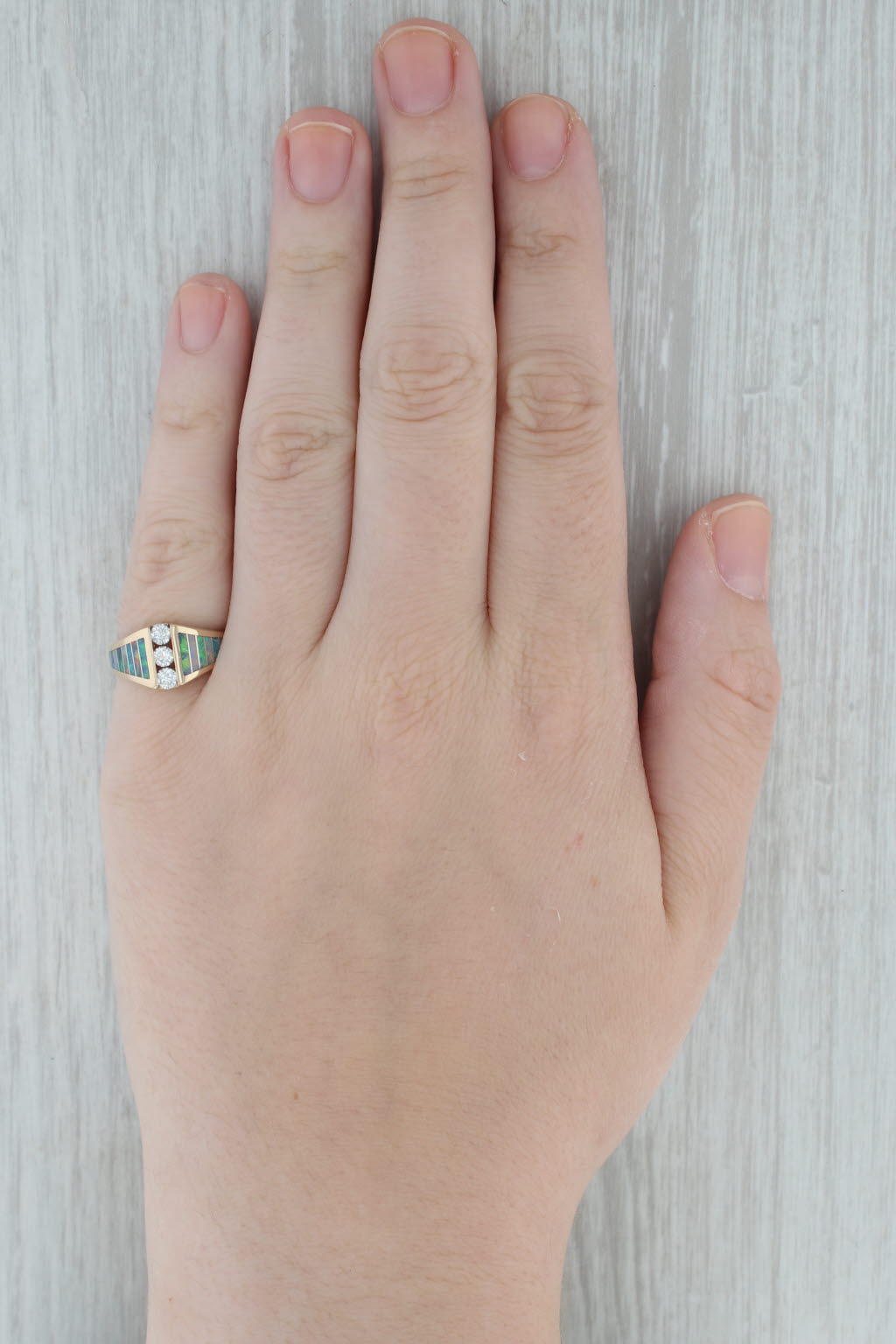 Dark Gray Kabana 0.30ctw Diamond Opal Mosaic Ring 14k Yellow Gold Size 6