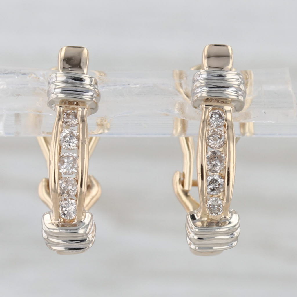 0.20ctw Diamond J-Hook Earrings 14k Yellow & White Gold Omega Backs