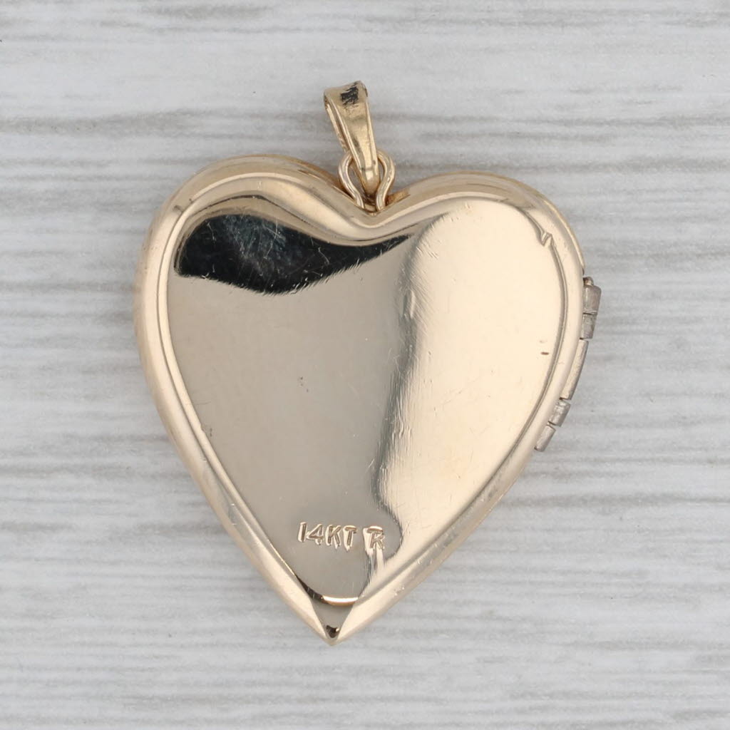 Gray Floral Engraved Heart Locket Pendant 14k Yellow Gold Engravable
