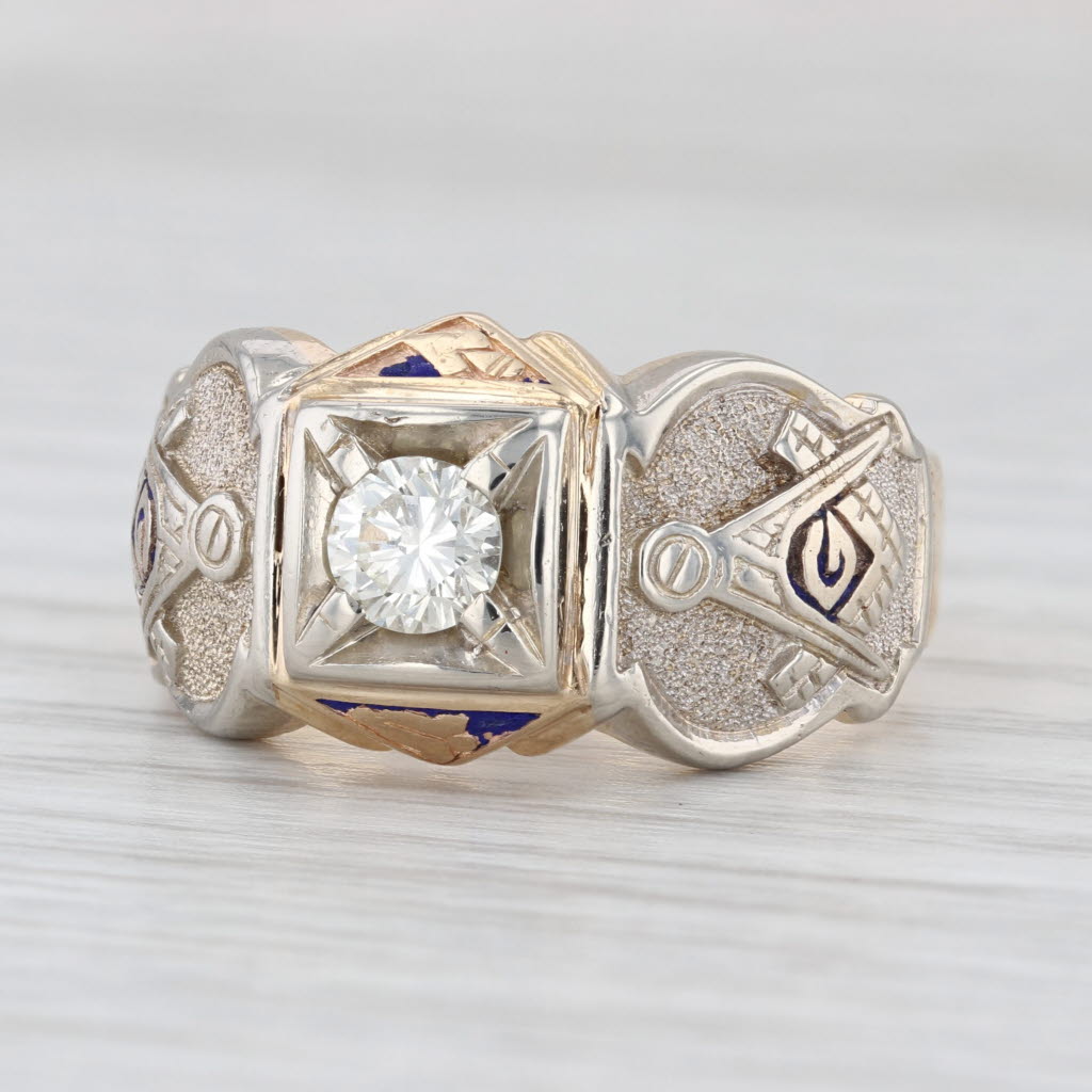 Vintage 0.50ct Diamond Masonic Ring 14k Gold Sz 9.25 Square Compass Blue Lodge