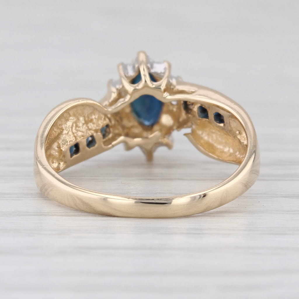 0.75ctw Marquise Blue Sapphire Diamond Halo Ring 10k Yellow Gold Size 6.75